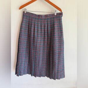 Dunedin Vintage Wool Plaid Pleated Midi Skirt Made in Scotland Purple Teal Sz 18